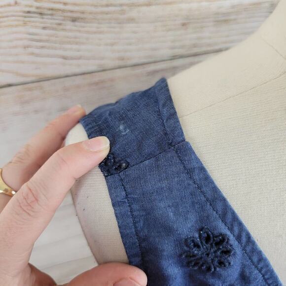 NWT Ecru Bardot Tank Navy Blue‎ Embroidered Eyelet Indigo Small - Picture 5 of 10